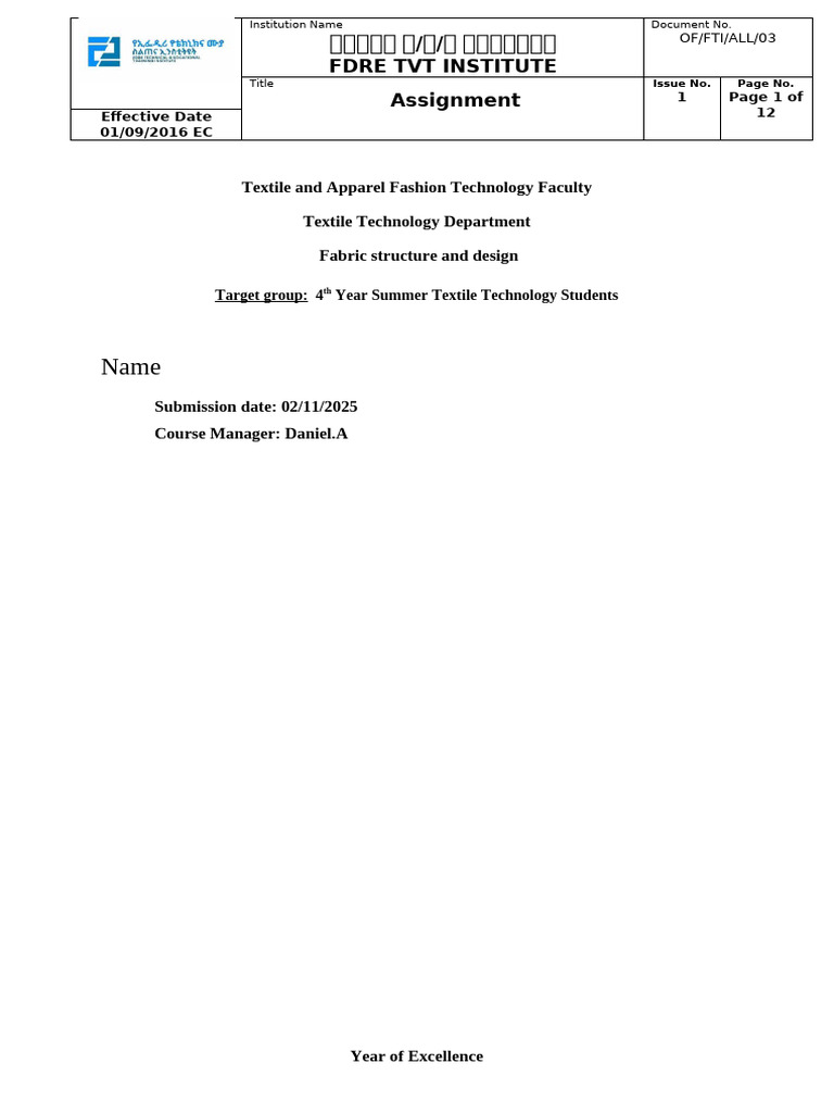 Textile Technology Assignment Guide | PDF | Weaving | Textile Arts
