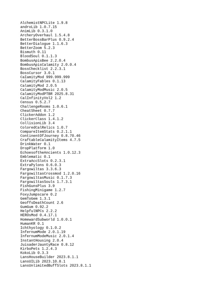 Terraria Mod List and Versions | PDF