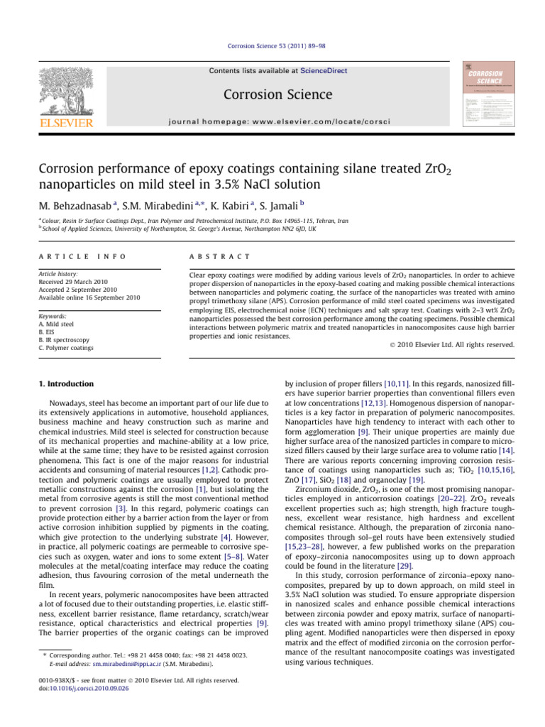 Epoxy Coatings with ZrO2 Nanoparticles for Corrosion Resistance | PDF ...