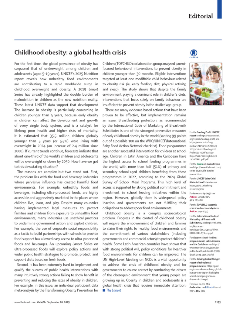 Childhood Obesity A Global Health Crisis Lancet 250919 195419 | PDF ...