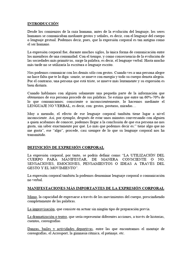 Expresión Corporal: Comunicación No Verbal | PDF | Bailes ...