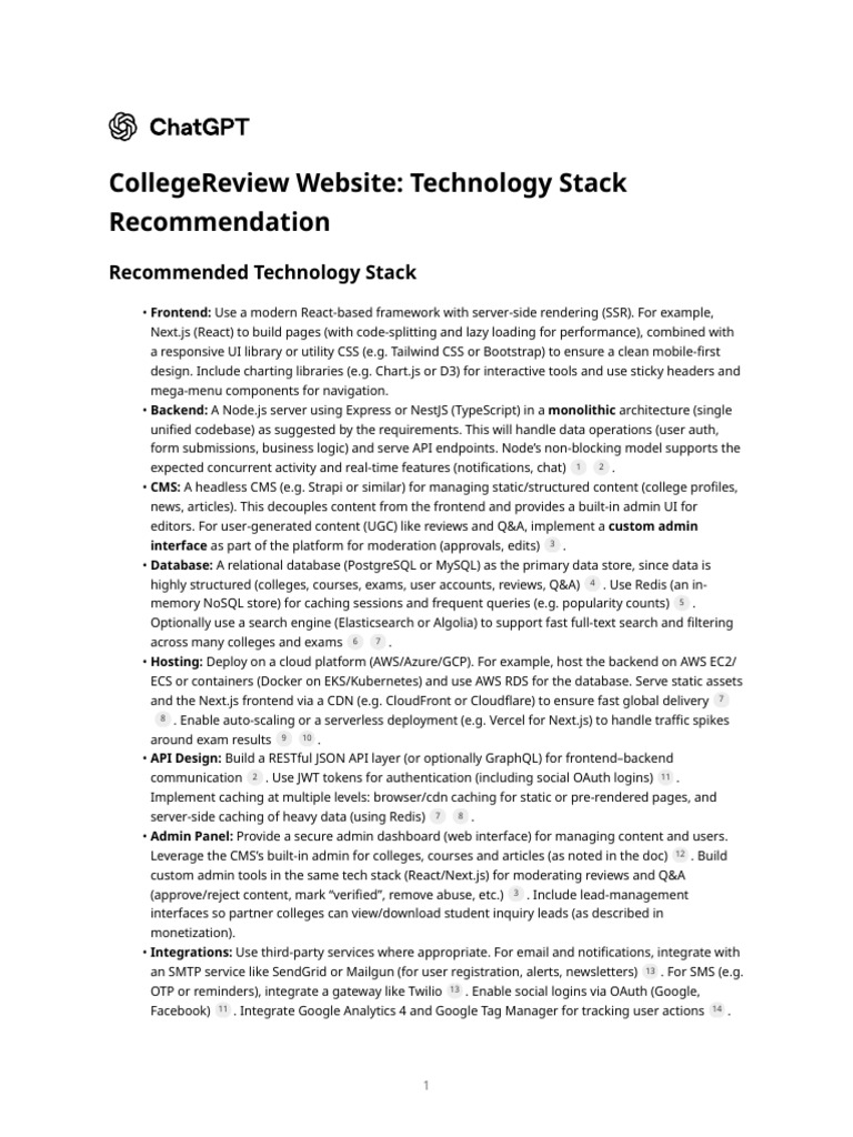 CollegeReview Tech Stack Recommendations | PDF | Search Engine ...