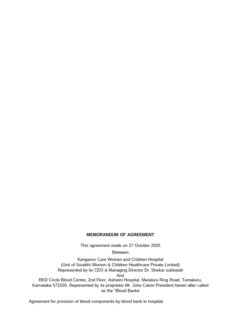 RCBC X Kangaroo Hospital - MoU | PDF | Blood | Blood Plasma