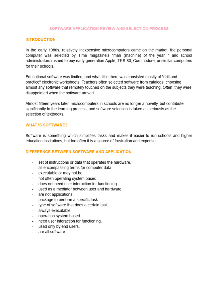 Written Report - Software - Application Review and Selection Process ...