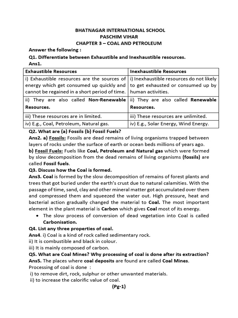 CH - 3. Coal and Petroleum (Notes) | PDF | Petroleum | Coal