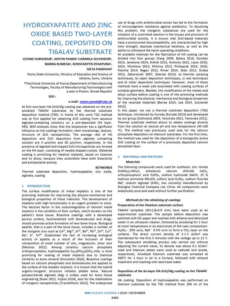 HA-ZnO Coating on Ti6Al4V Substrate | PDF | Zinc Oxide | Nanoparticle