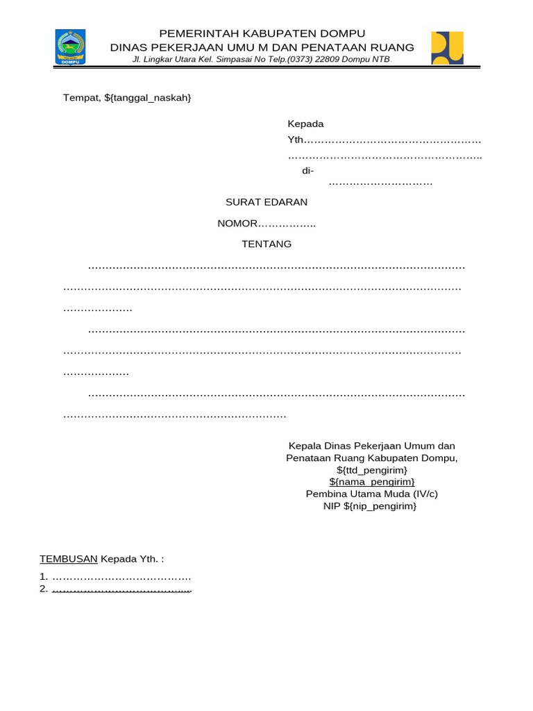 Surat Edaran Dinas PUPR Dompu | PDF