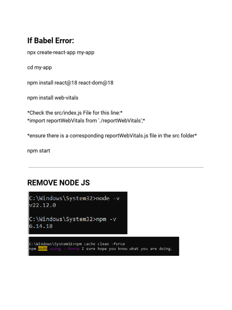React App Setup and Node.js Guide | PDF