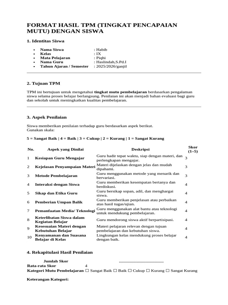 Format Hasil TPM Dengan Siswa c2 | PDF