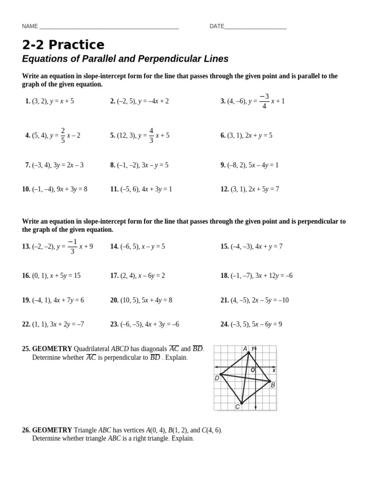 Parallel and Perpendicular Lines Practice | PDF | Euclidean Geometry ...