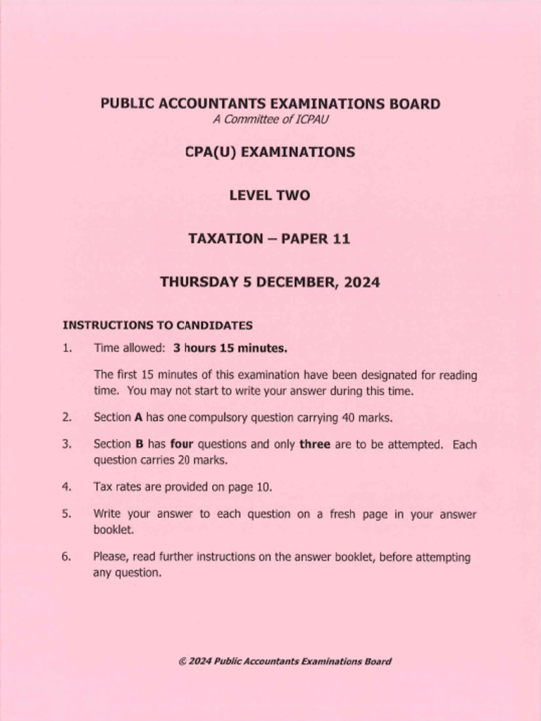 CPA Paper 11 - Taxation | PDF
