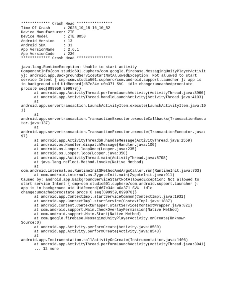 ZTE 8050 Crash Report: Background Service Error | PDF | Java ...