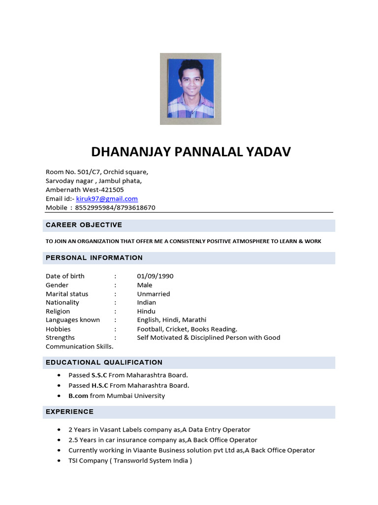 Dhananjay Yadav's Professional Resume | PDF