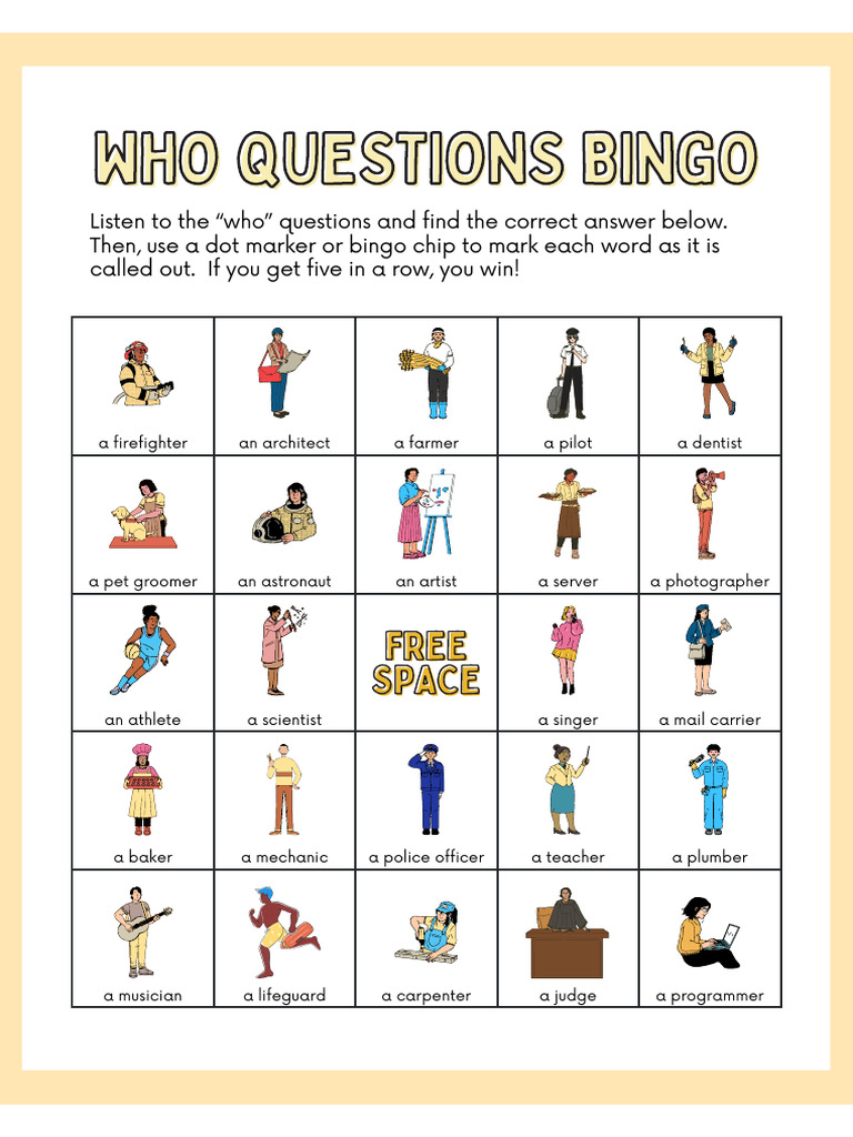 Who Questions Bingo Game | PDF