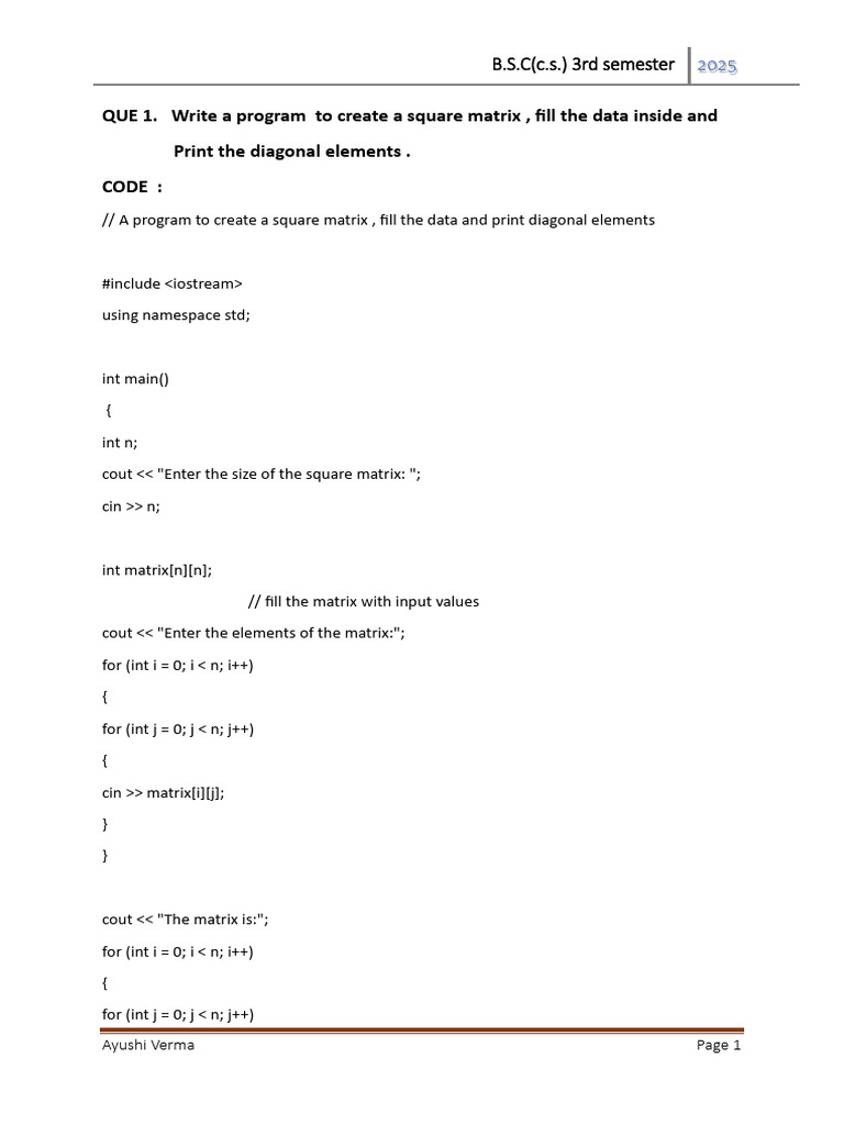 Matrix and Linked List Operations in C++ | PDF | Queue (Abstract Data ...