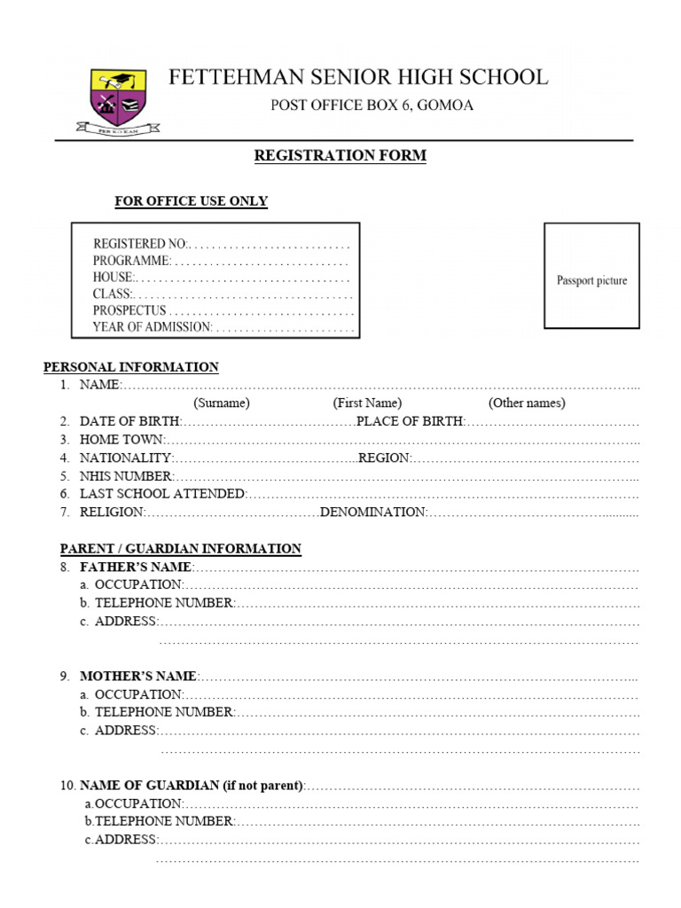 Registration Form for Personal Details | PDF