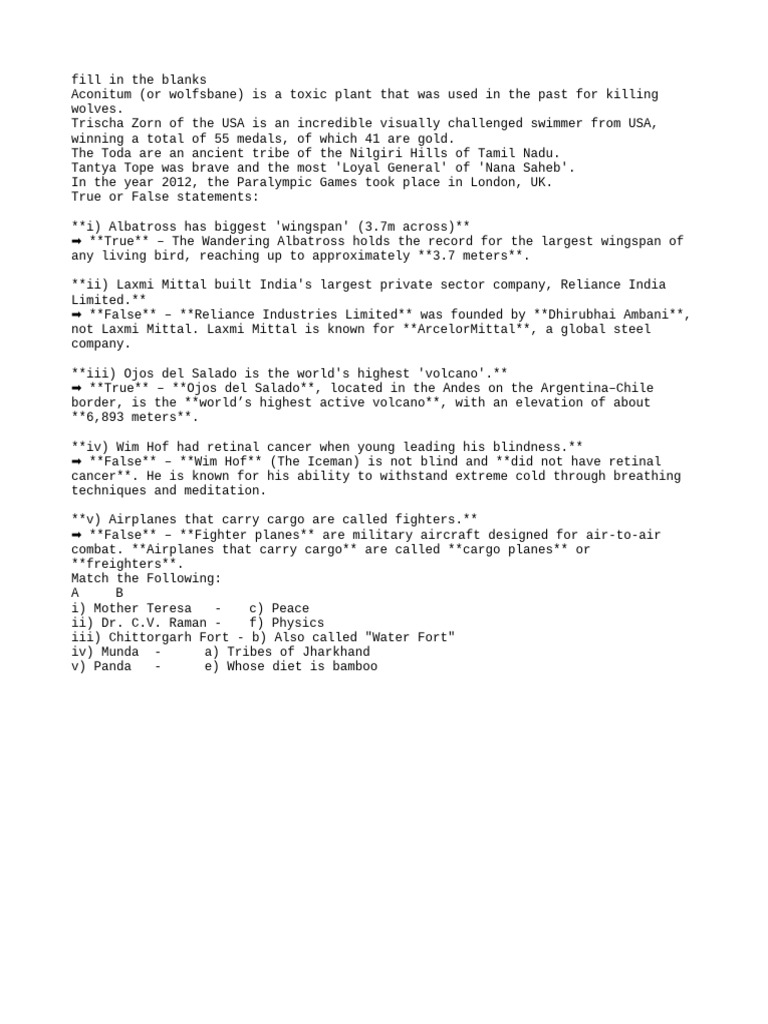 G K Answer Key 2 | PDF