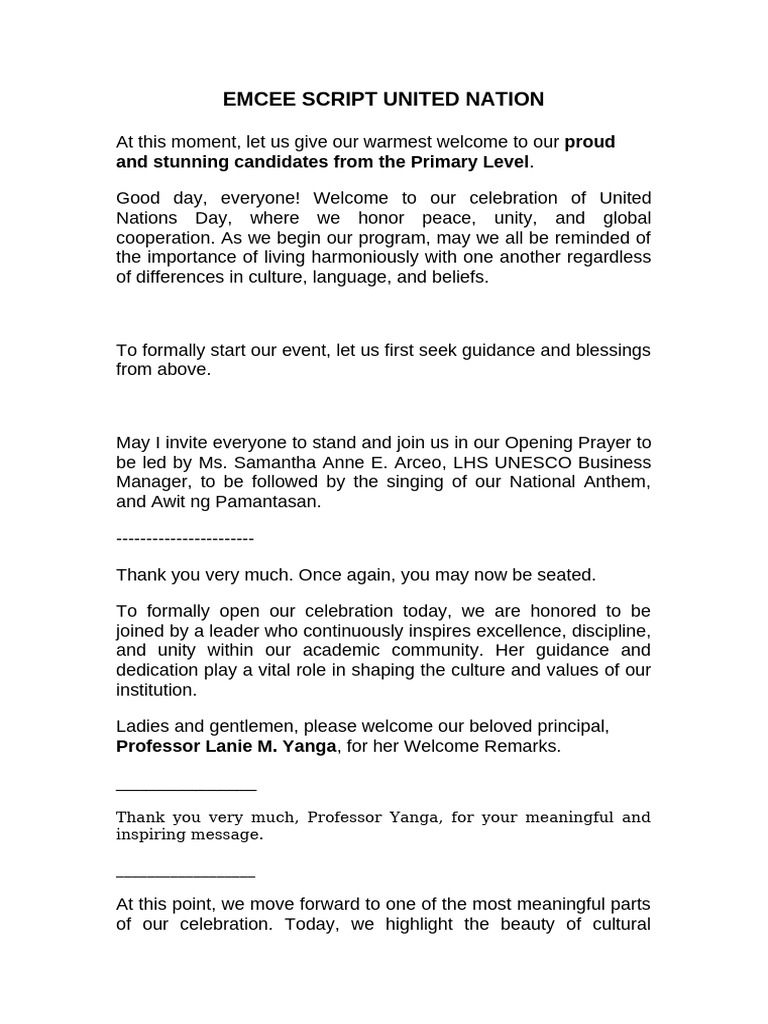 Emcee Script United Nation | PDF