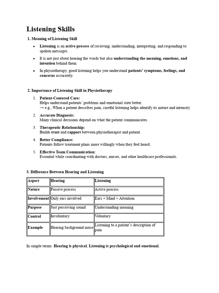 Listening Skills | PDF | Physical Therapy | Empathy