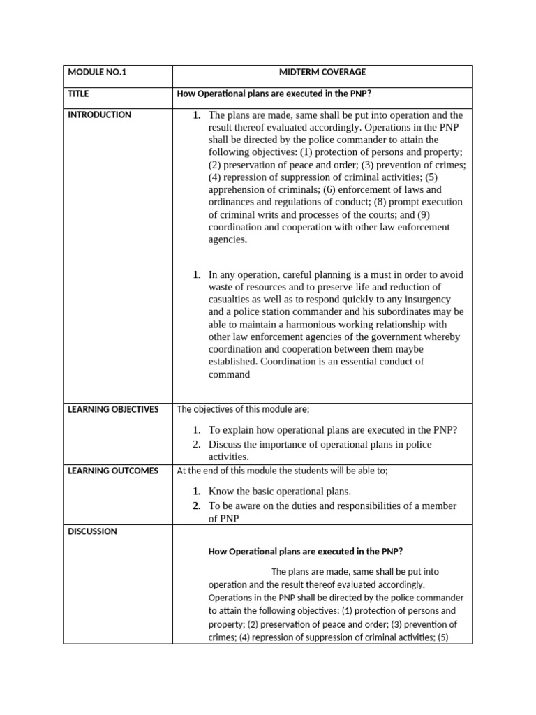 PNP Operational Plans Execution Guide | PDF | Natural Disasters ...