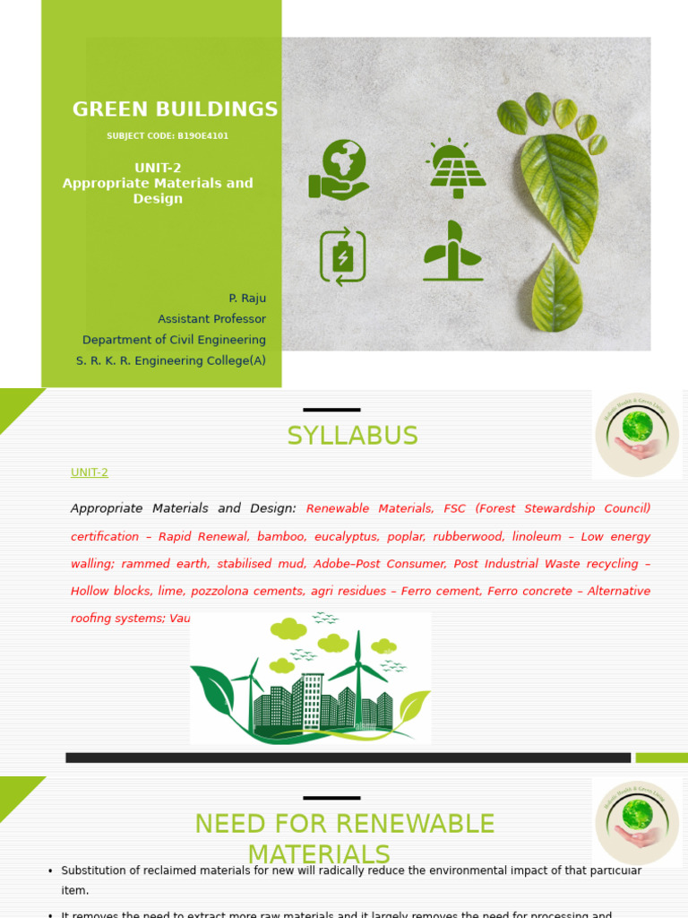 Green Buildings UNIT 2 | PDF | Forest Stewardship Council | Recycling