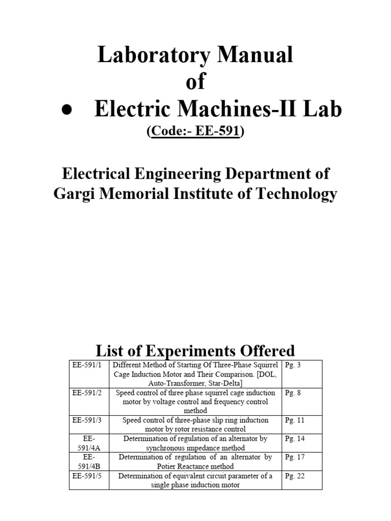 Ee 591 Machine 2 FINAL Lab Manual | PDF | Electric Motor | Electrical ...