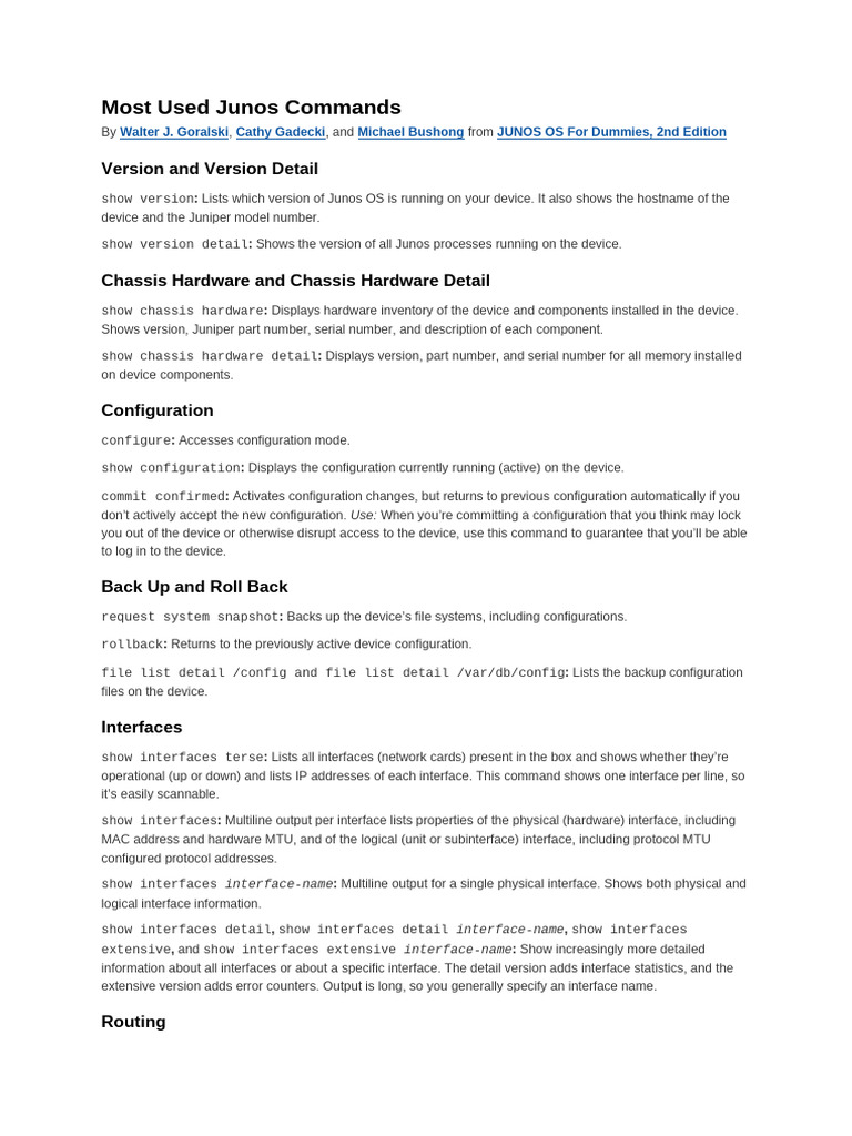 Essential Junos Commands Guide | PDF | Networks | Internet Protocols