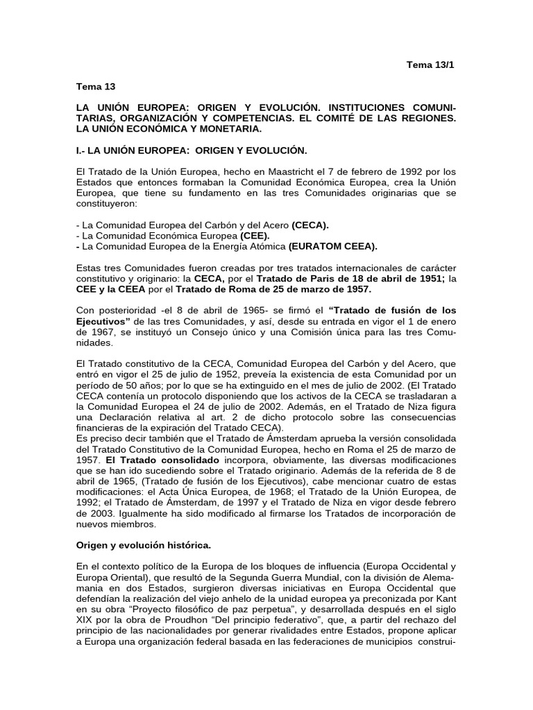 Origen y evolución de la Unión Europea | PDF | Comunidad Económica ...
