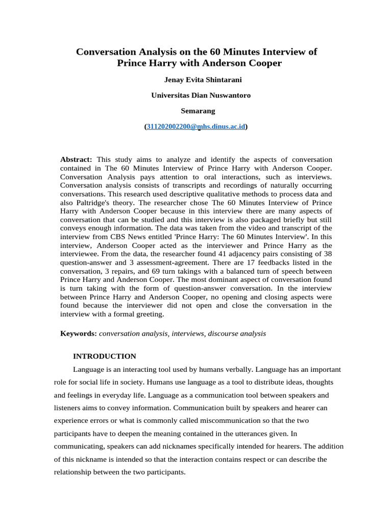 Conversation Analysis - Jenay Evita Shintarani - C11.2020.02200 | PDF ...