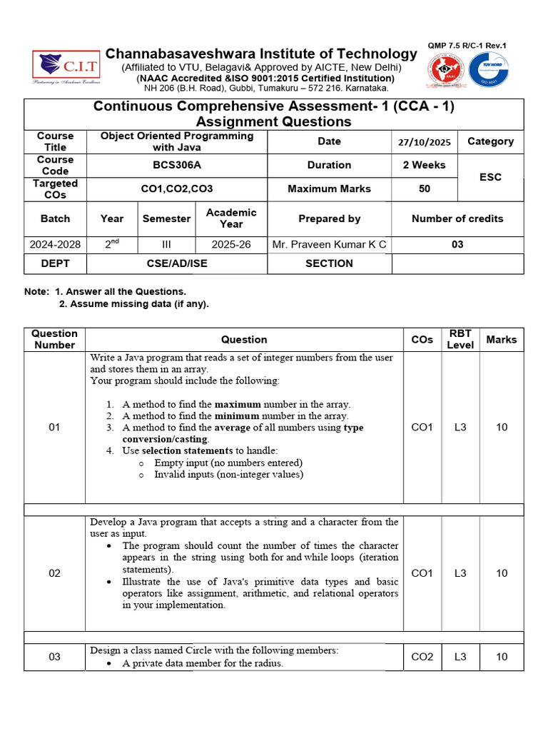 Oops With Java-Assagnment-1 251108 101631 | PDF | Method (Computer ...