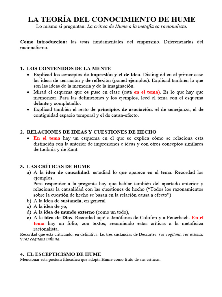 Críticas de Hume a la Metafísica Racionalista | PDF | David Hume ...