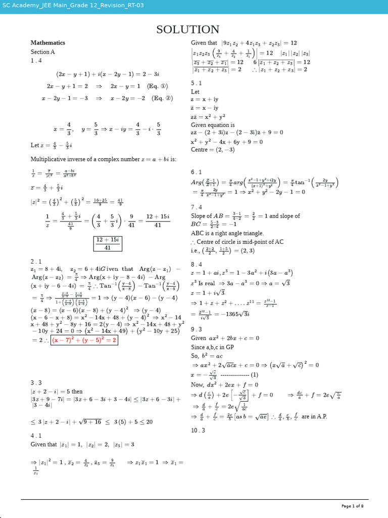 Complex Number Solutions and Calculations | PDF | Elementary Geometry ...