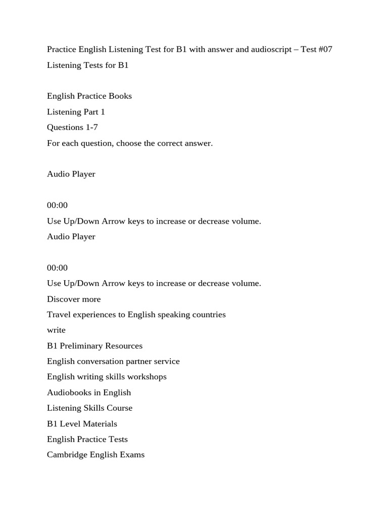 B1 English Listening Test #07 with Answers | PDF | English Language ...