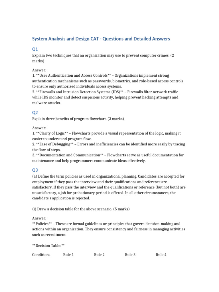 System Analysis and Design Q&A Guide | PDF | Access Control | Firewall ...