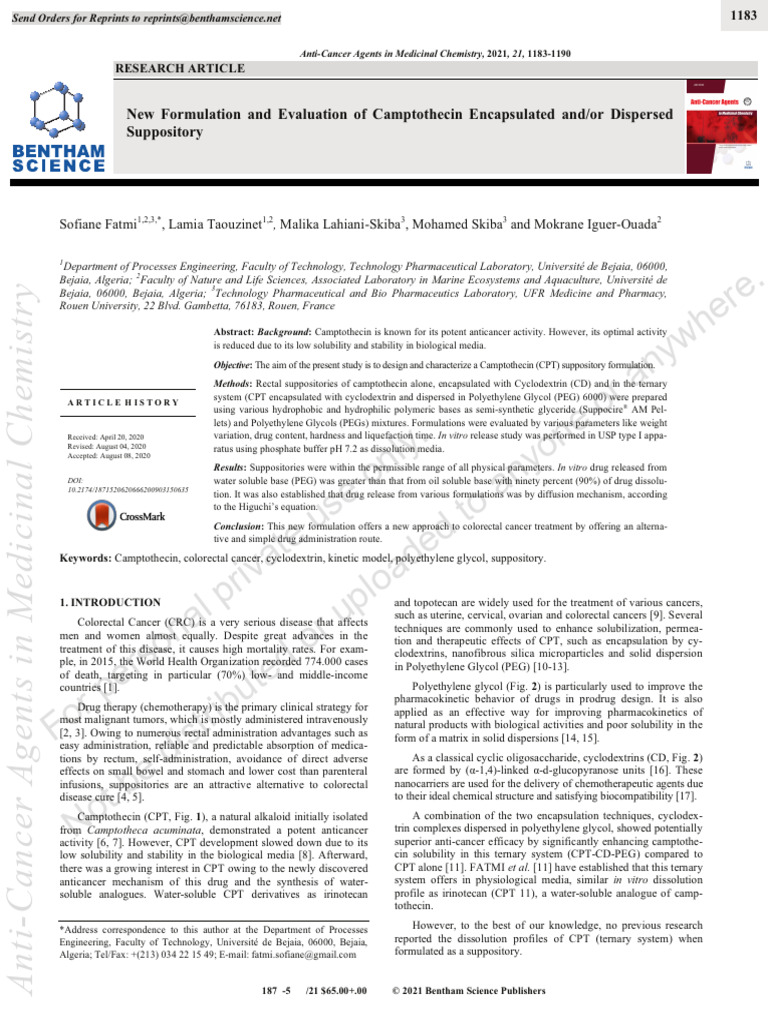 2021-FATMI Et Al-New Formulation and Evaluation of Camptothecin ...