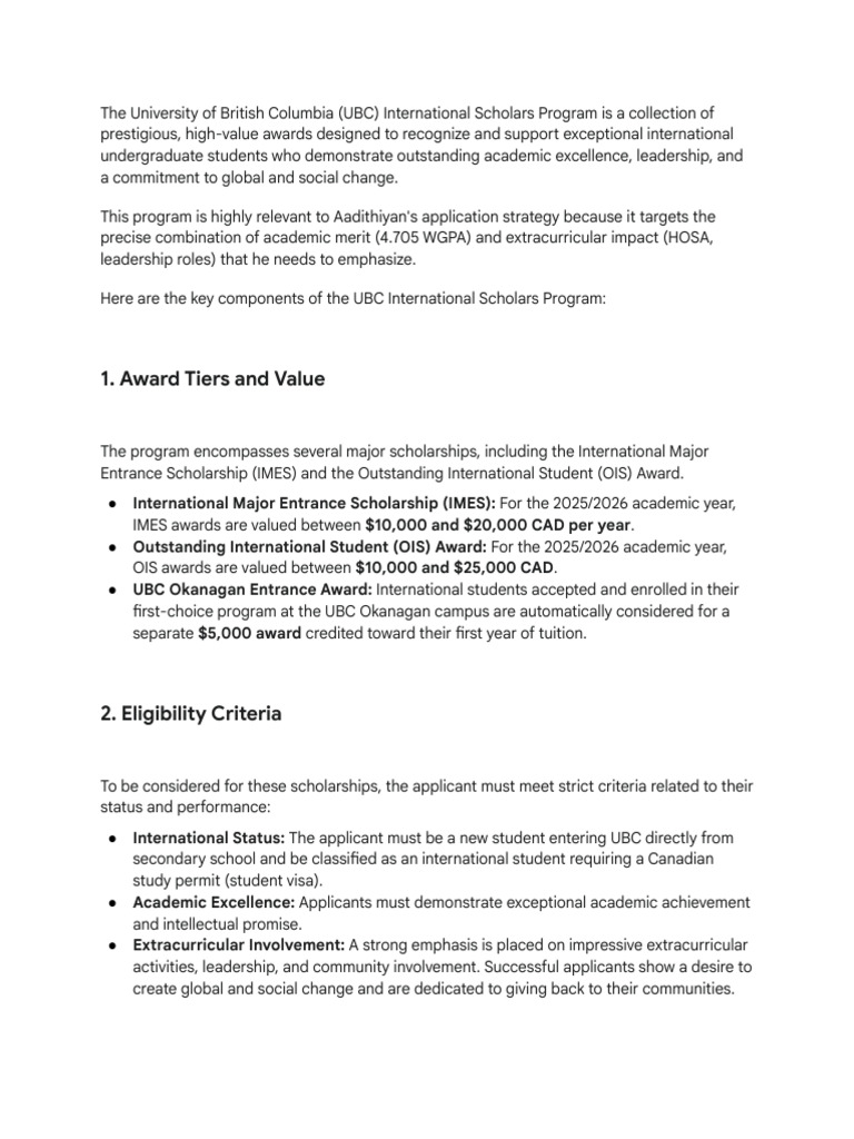 UBC International Scholars Program Overview | PDF | Educational Stages ...