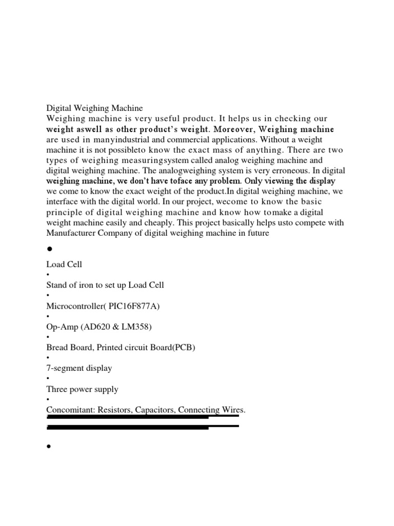 Digital Weighing Machine Project Guide | PDF | Amplifier | Printed ...