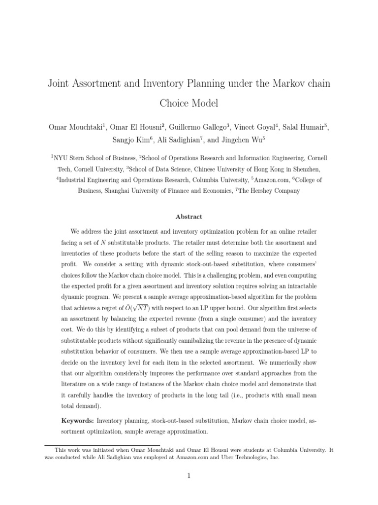 Joint Assortment & Inventory Optimization | PDF | Inventory ...