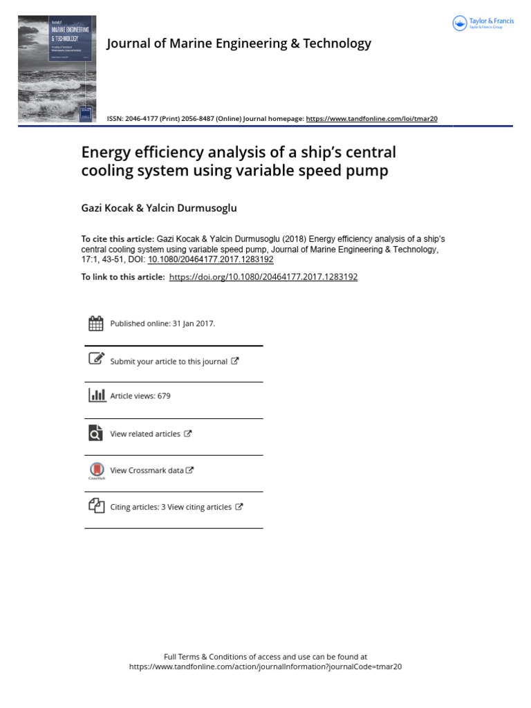 Energy Efficiency Analysis of A Ship S C | PDF | Pump | Water