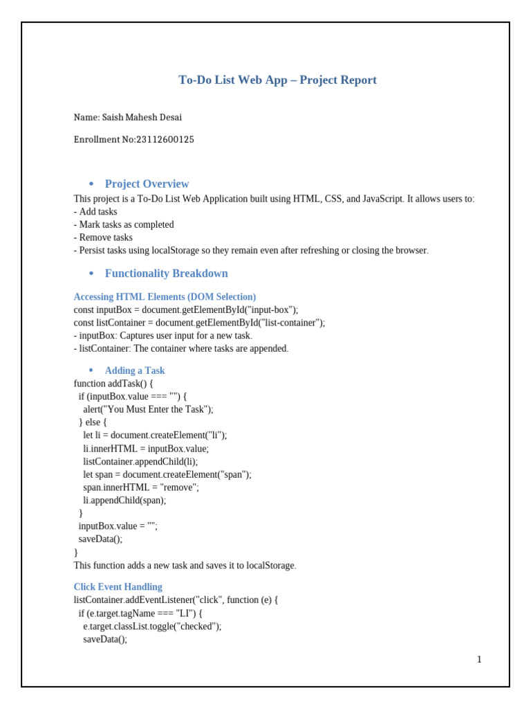 To-Do List Web App Project Report | PDF | Document Object Model ...