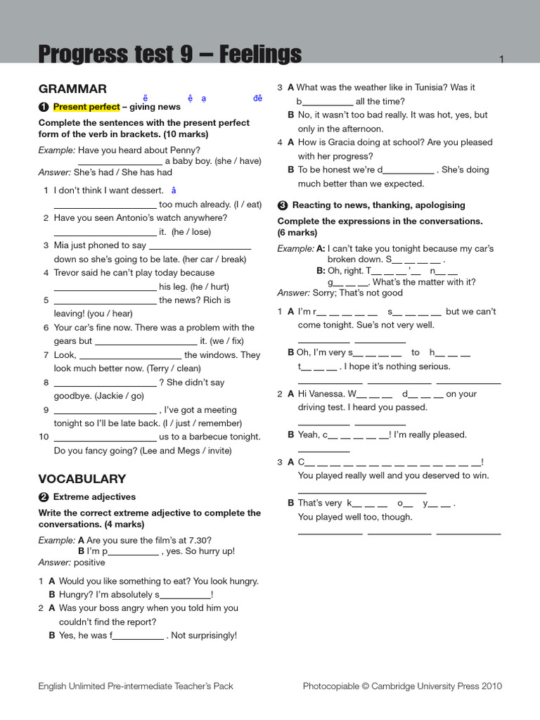 Progress Test 9 | PDF