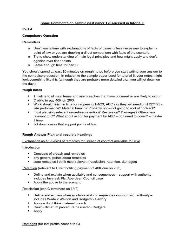 Some Comments On The Sample Paper 1 Discussed in Tutorial 6 | PDF ...
