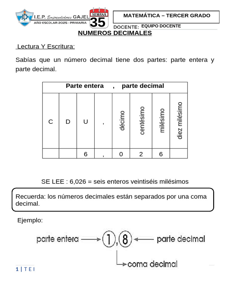 Números Decimales y Simetría en 3er Grado | PDF | Matemáticas ...