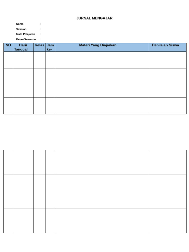 Jurnal Mengajar: Format dan Contoh | PDF