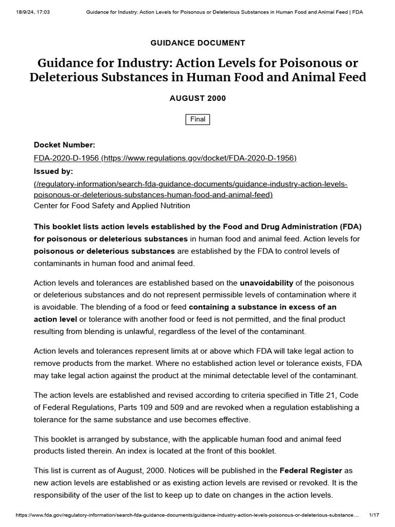 FDA Action Levels for Contaminants | PDF | Cereals | Foods