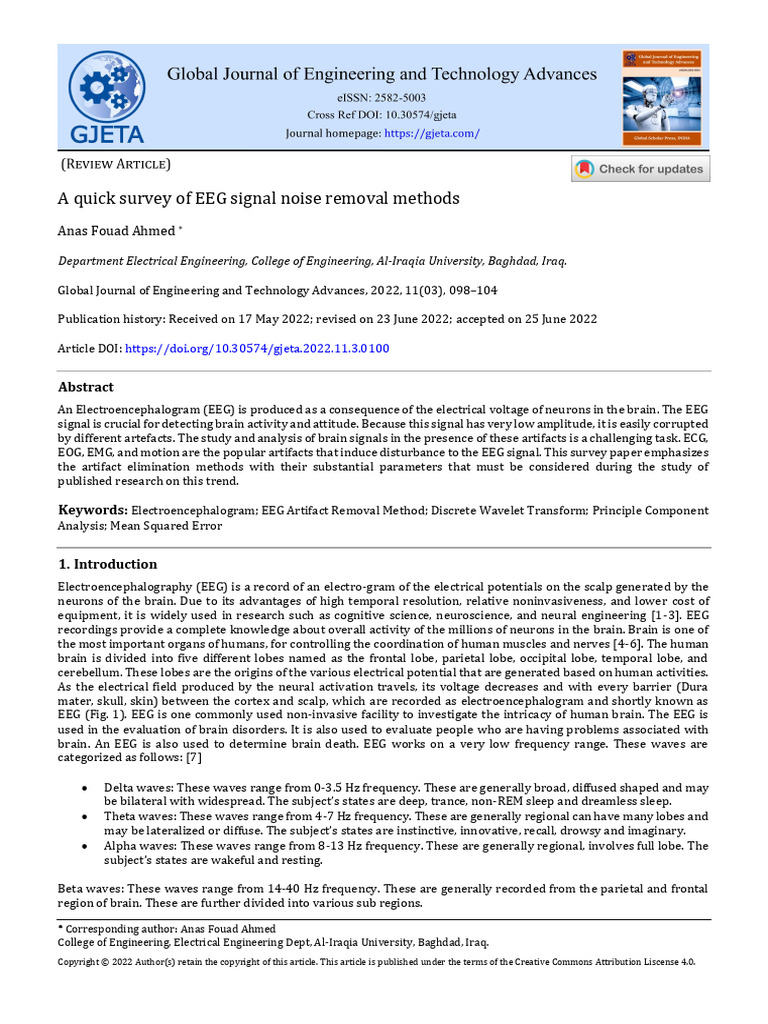EEG Noise Removal Techniques Survey | PDF | Electroencephalography ...