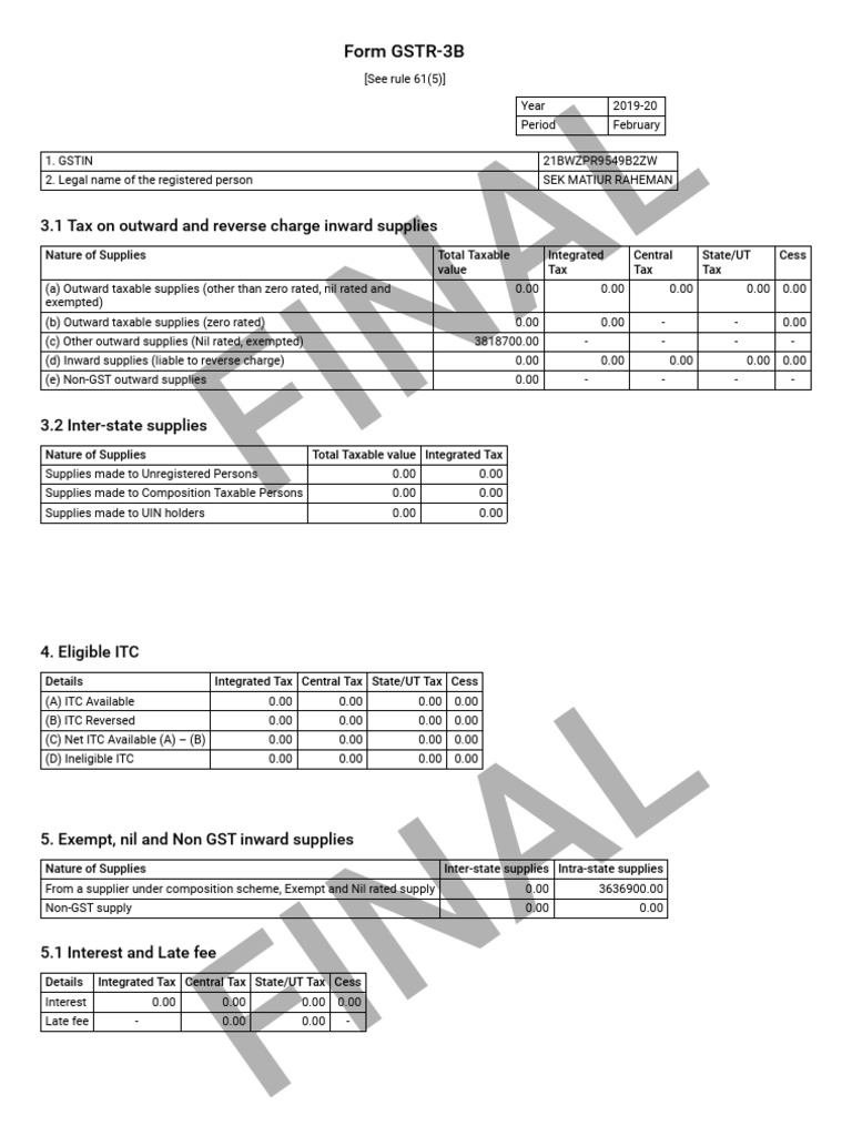 GSTR-3B Tax Filing Summary 2019-20 | PDF | Taxes | Economies