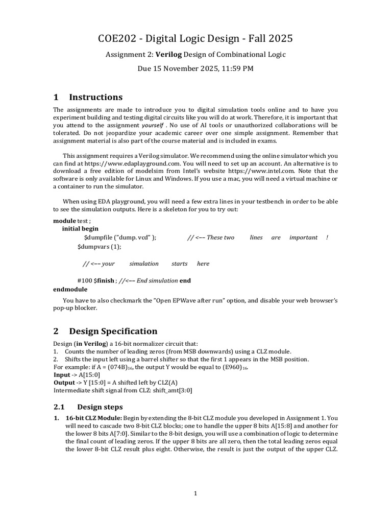 Verilog Combinational Logic Assignment | PDF | Digital Electronics ...