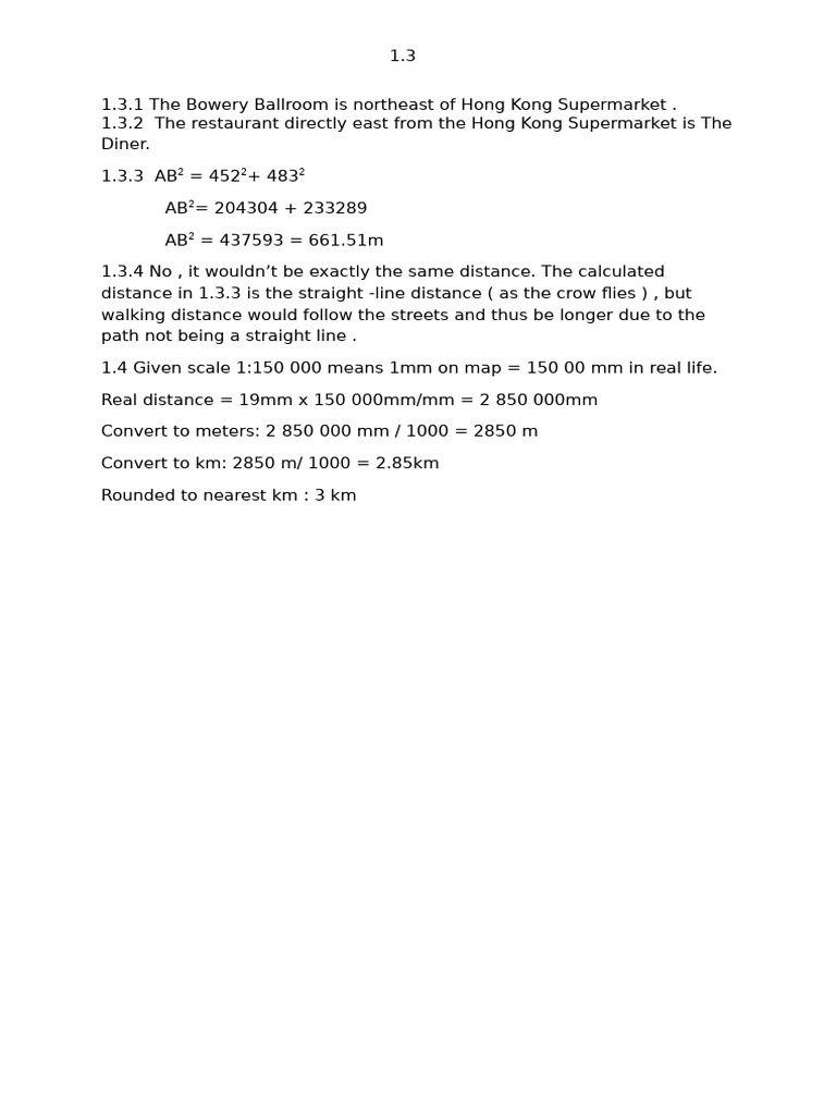 Distance Calculations and Map Scale Insights | PDF