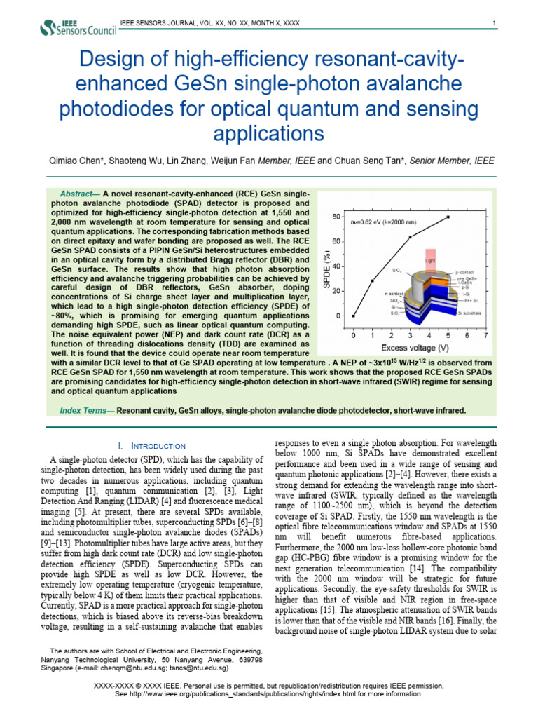 High-Efficiency GeSn SPAD Design | PDF | Infrared | Semiconductors